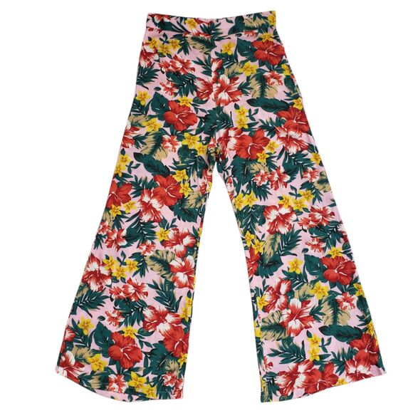 Anthropologie XIX Palms Floral Wide Leg Pants Womens 2 Pink High Rise Tropical - Picture 1 of 10